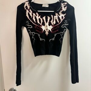 Black Graphic Long Sleeve Top